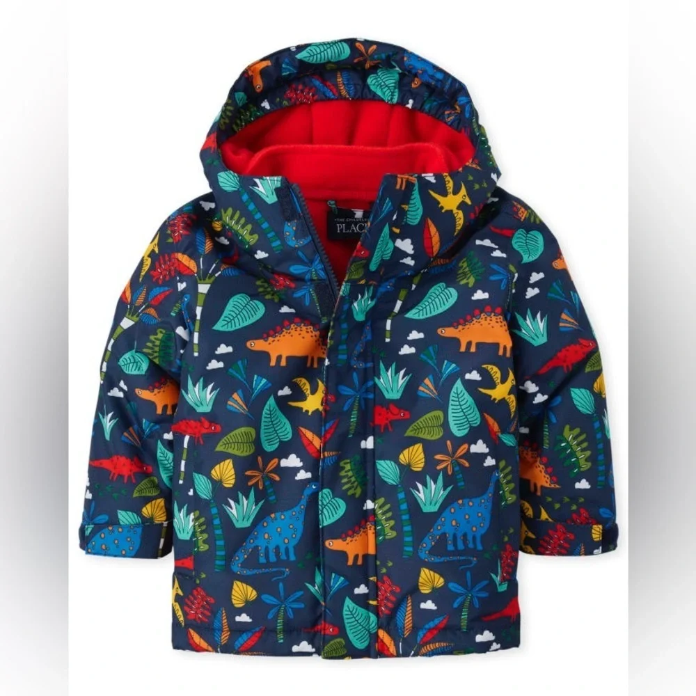 The Children's Place Toddler Boys Dinosaur Winter Coat 2T Zip Hood Puff Colorful